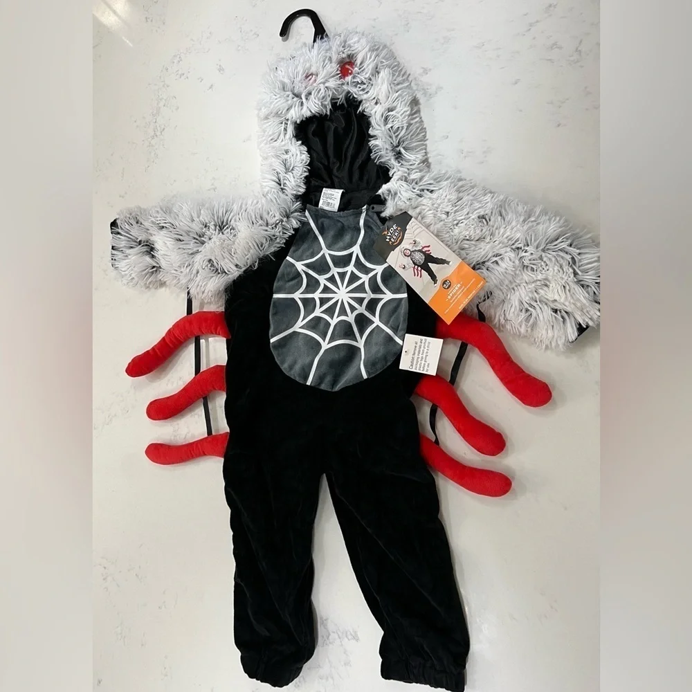Fuzzy Spider Costume for Kids with Web Design
